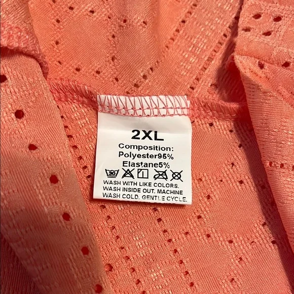 Pink/Peach Flutter Sleeve Tie Front Peplum Blouse Eyelet Material 2X - Picture 10 of 11